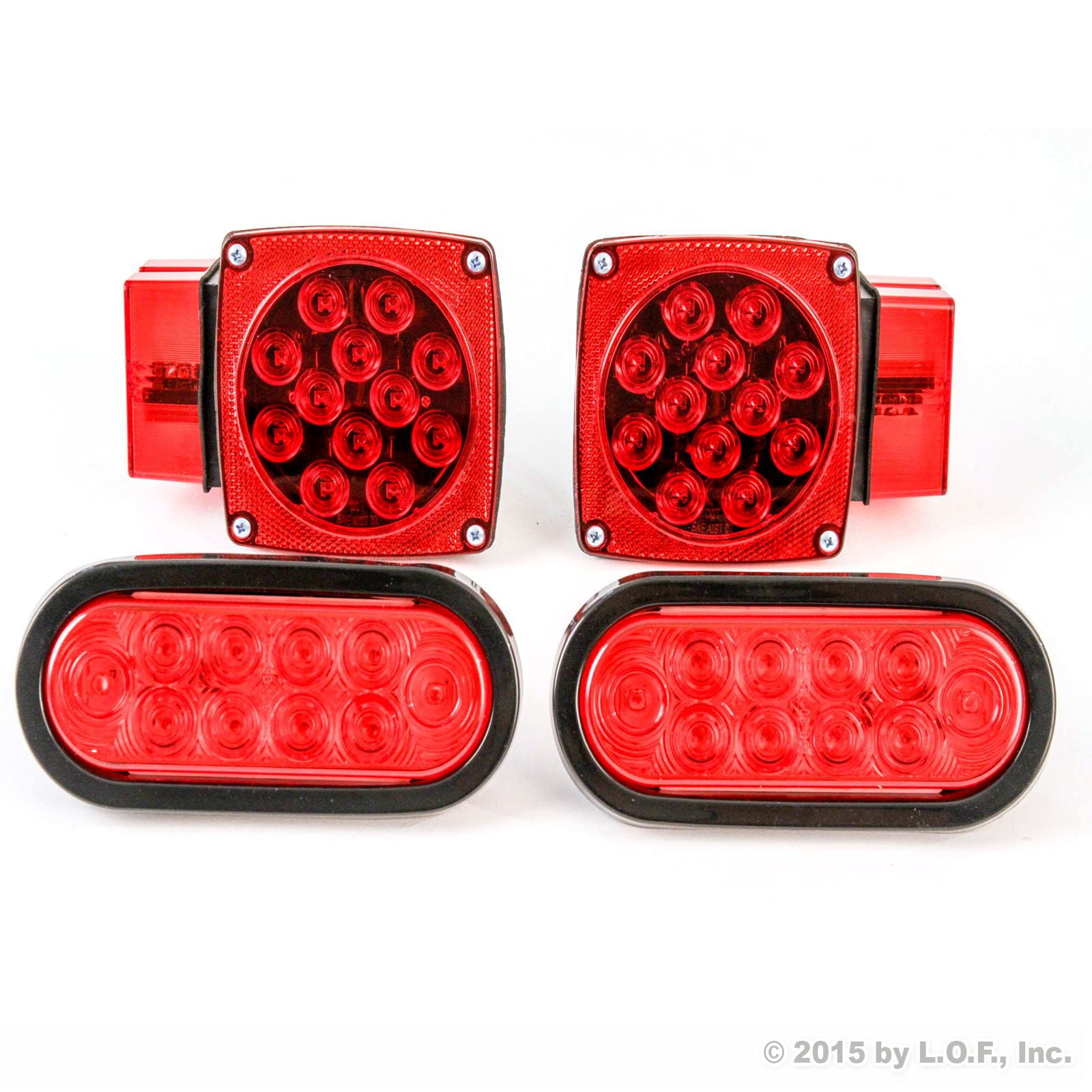 Led Pair Trailer Square Tail Light over 80" & (2) 6" Red Oval Side Marker Lights
