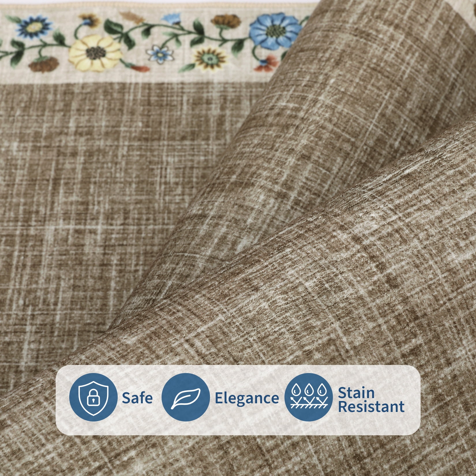 HOMERRY Large Floral Border Non-Shedding Area Rug 9' x 12' for Living Room Washable Indoor Carpet, Dark Camel