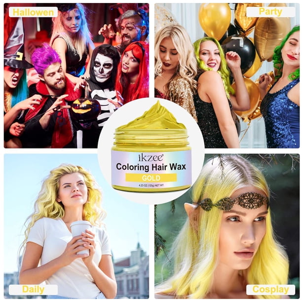 ikzee Coloring Hair Wax, Gold - Hair Styling Clay Washable
