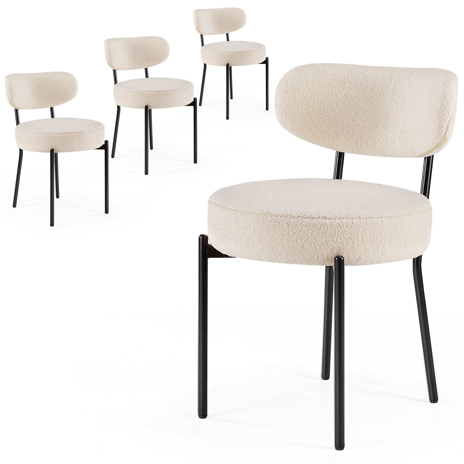 edx Upholstered Dining Chairs, Mid Century Modern Round Dining Room Chairs for Vanity For Living Room Set of 4, White