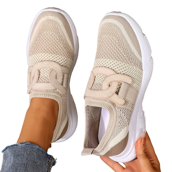 Rokment Women's Orthopedic Slip on Walking Shoes 2026 Spring Fall Comfortable Casual Mesh Memory Foam Wedge Low Heels Athletic Running Tennis Jogging Nursing Fashion Sneakers Beige Size 6.5