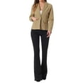 thumbnail image 2 of INSPIRE CHIC Women's Notched Lapel Button Up Long Sleeve Washed Denim Jacket L Khaki, 2 of 6