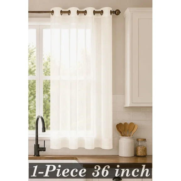 Gorgeous Home Linen Ivory Solid Sheer Voile Window Curtain Panel, Bronze Grommets, 52" W x 36" L, 1 Piece