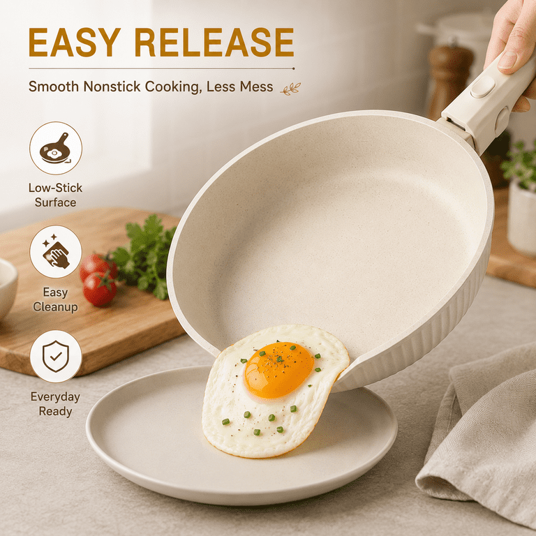 Nulas 22-Piece Cookware Set with Detachable Handle, Cream photo 5