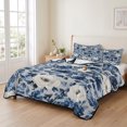 thumbnail image 2 of Twin XL Quilt Set 68''x98'', Navy Blue White Peony Lightweight Summer Bedspread Coverlet Set with 2 Pillow Shams, Vintage Floral Blossom Breathable All Season Quilt Bedding for Dorm/Guest Room, 2 of 9
