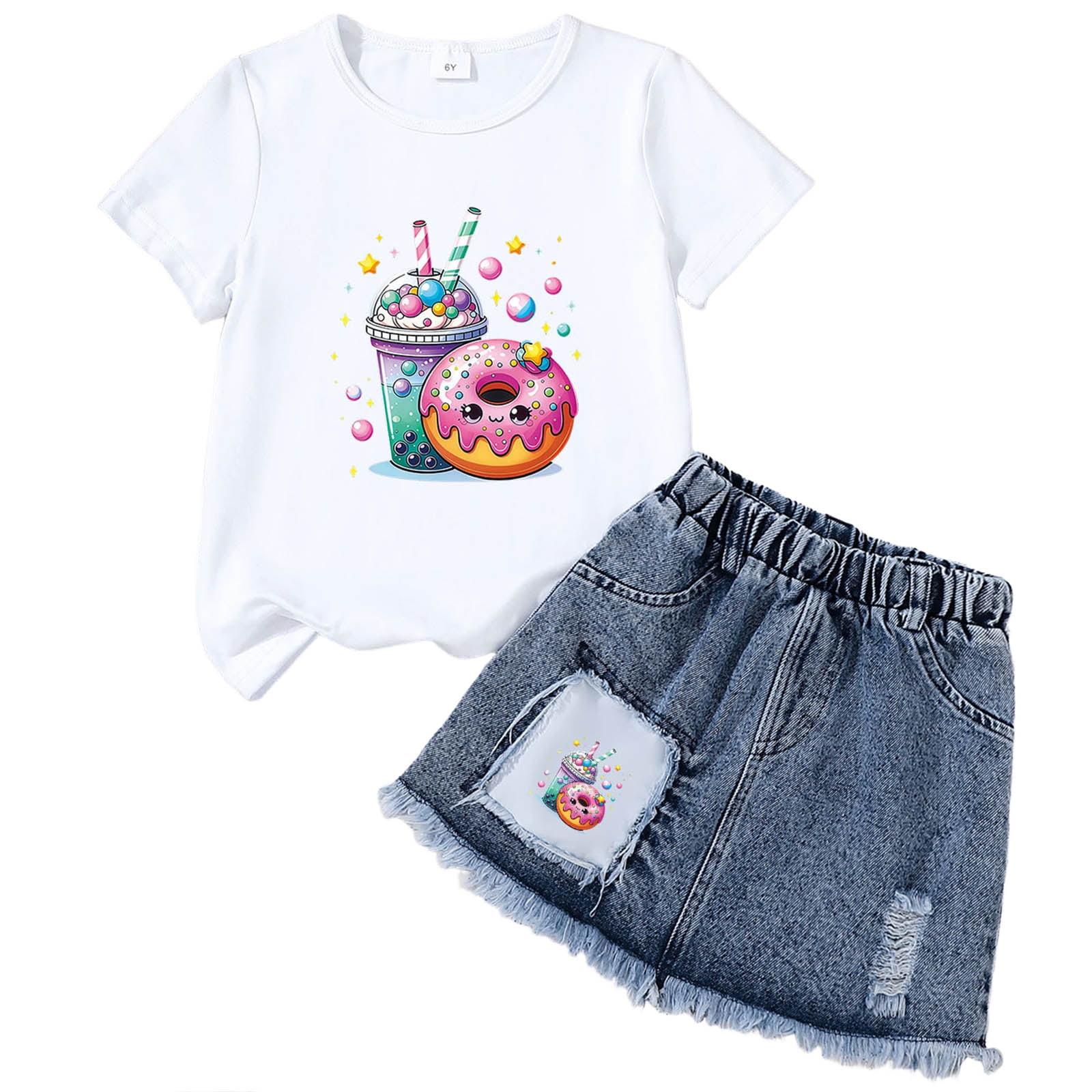 Zaveiop Kids 2 Piece Outfits Girls Summer Plaid Short Sleeve T-Shirts and Pants Set Fashion Clothing Sets (S 3-4 Y)