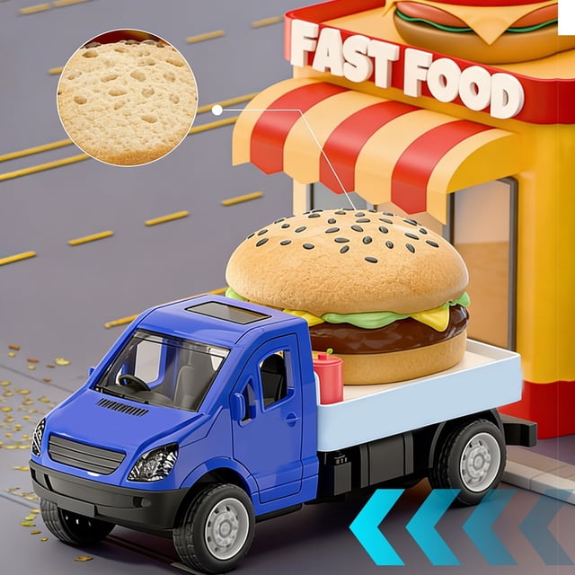 Fufafayo Burger CarToyForKids, Simulation Food TruckToy, Inertia PoweredToyCar, Cartoon Vehicle Model Gift ForBoysGirlsChildren