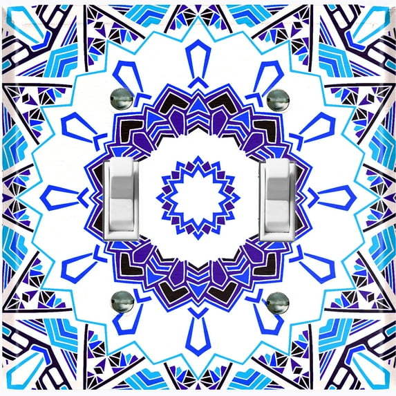 Metal Light Switch Plate Cover Mandala Blue White Ice Flower Tile Pattern MDL054