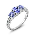 thumbnail image 2 of Gem Stone King 10K White Gold Blue Tanzanite and White Lab Grown Diamond 3 Stone Engagement Ring for Women (1.71 Cttw, Oval Gemstone December Birthstone, Available in Size 5, 6, 7, 8, 9), 2 of 6