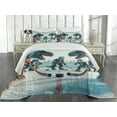 thumbnail image 2 of Ambesonne Dinosaur Quilted Coverlet 3 Pcs, T-Rex Playing Ice Hockey, Queen Size, Petrol Blue Pale Ruby, 2 of 4
