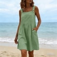 thumbnail image 2 of Womens Cotton Overalls Dress Casual Adjustable Straps Pinafore Dress Short Skirt with Pockets Green, 2 of 6