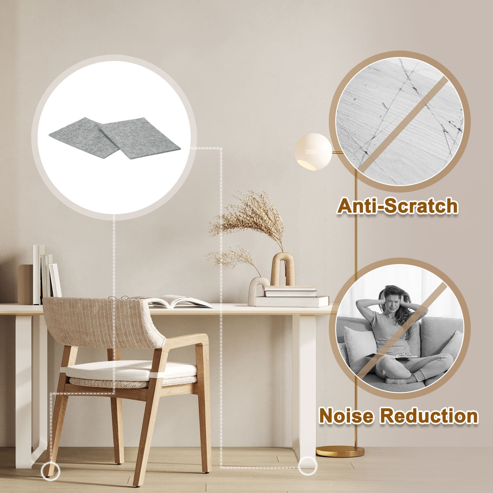 Felt Furniture Pads, 24Pack 7.87" x 5.91" Adhesive Backed Non-slip Anti-scratch Felt Pad for Protecting Hardwood Floor, Grey