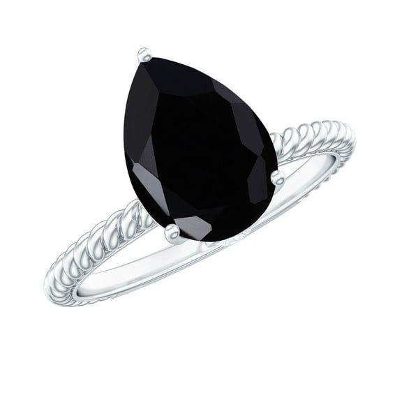 Pear Shaped Created Black Diamond Solitaire Ring with Moissanite - 8X10 mm, 925 Sterling Silver, US 4.00