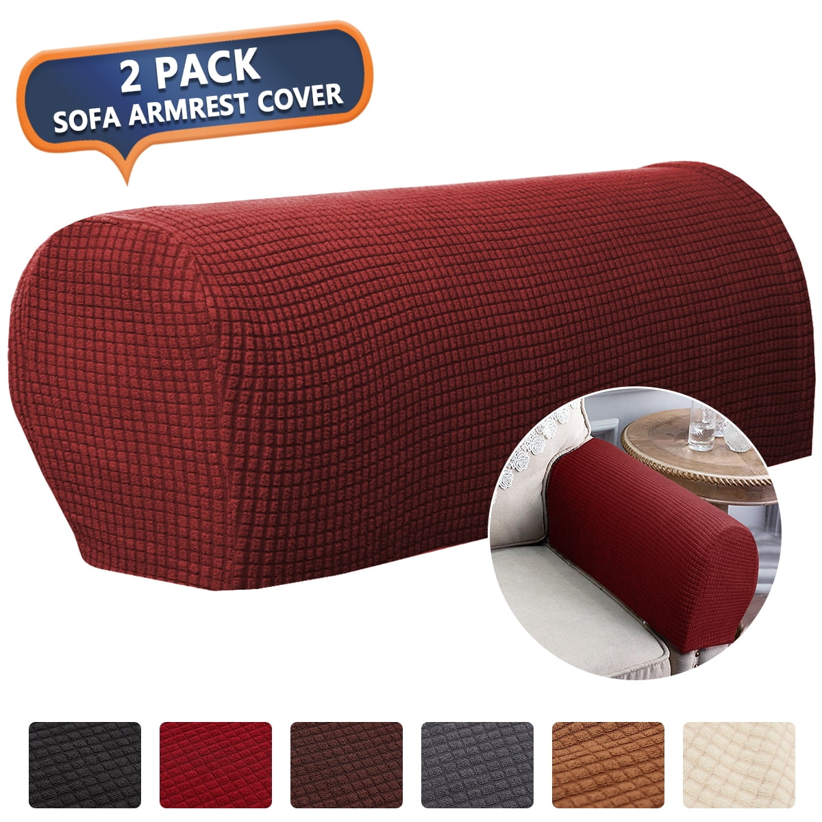 2PCS Stretch Fabric Armrest Covers Anti-Slip Furniture Protector