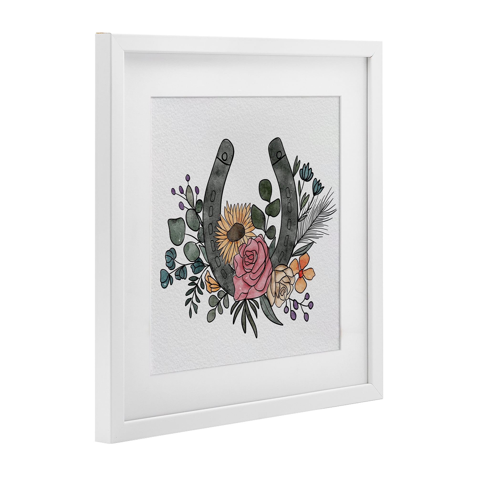 Stupell Industries Boho Floral Horseshoe White Framed Print Under Glass, design by Alisha Kiara Design