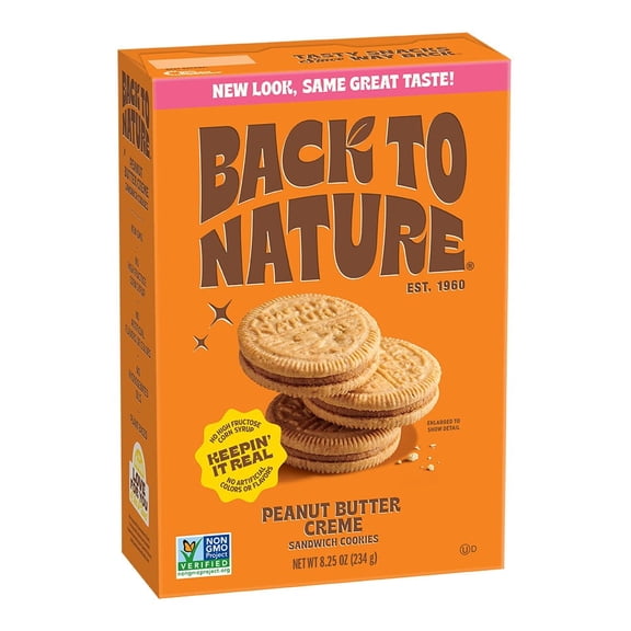 Back to Nature Peanut Butter Creme Sandwich Cookies, 8.25 oz (Package May Vary)