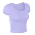thumbnail image 7 of Jzuxvd Womens Summer Sexy Short Sleeve Square Neck Double Lined Basic Slim Fit Crop T Shirt Light Purple L, 7 of 7