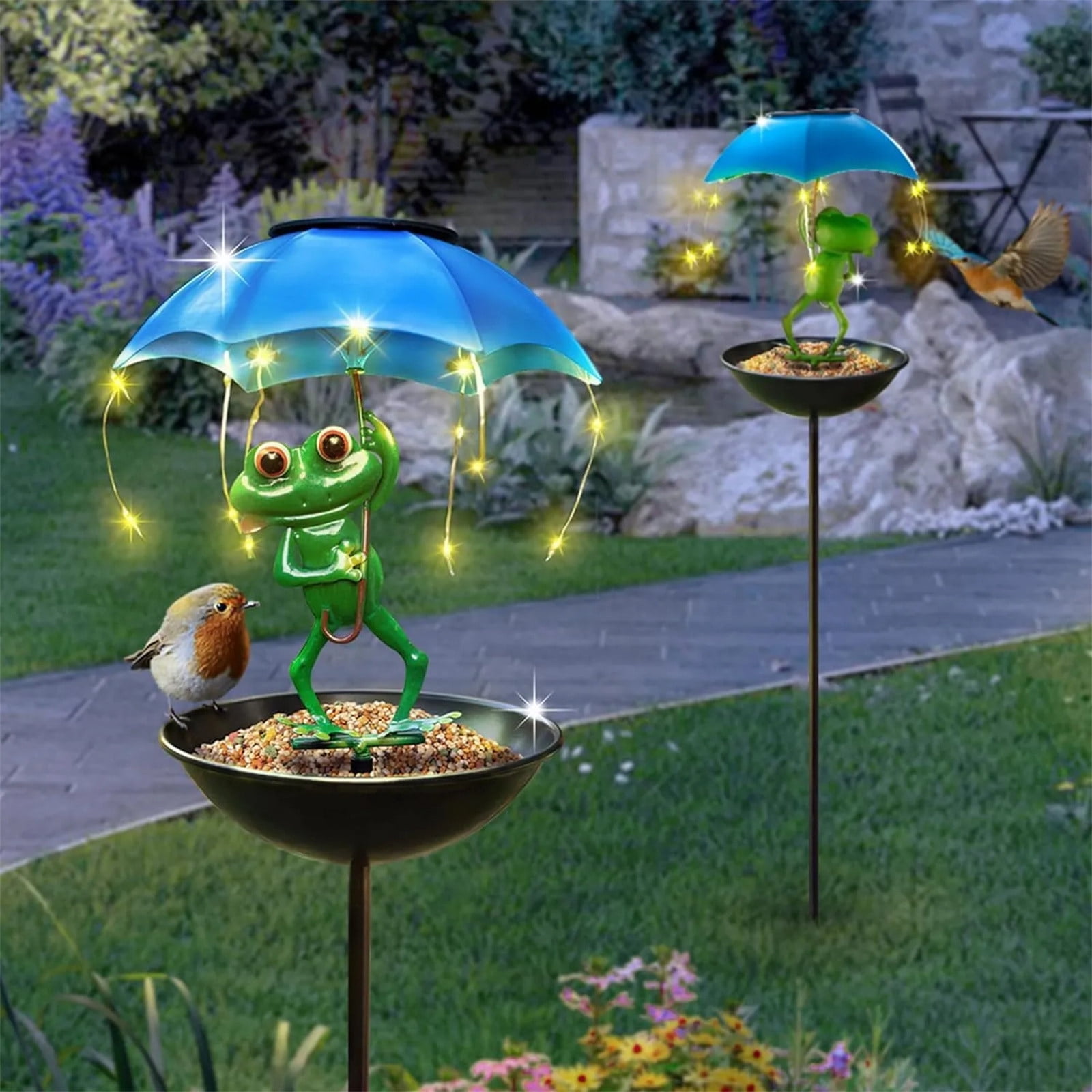 XINGAG Solar Bird Feeder, Outdoor Solar Lights Figurine Lights with Umbrella, Hummingbird Feeder Decorative Path Lights Courtyard Garden Light Outdoor Yard Decor