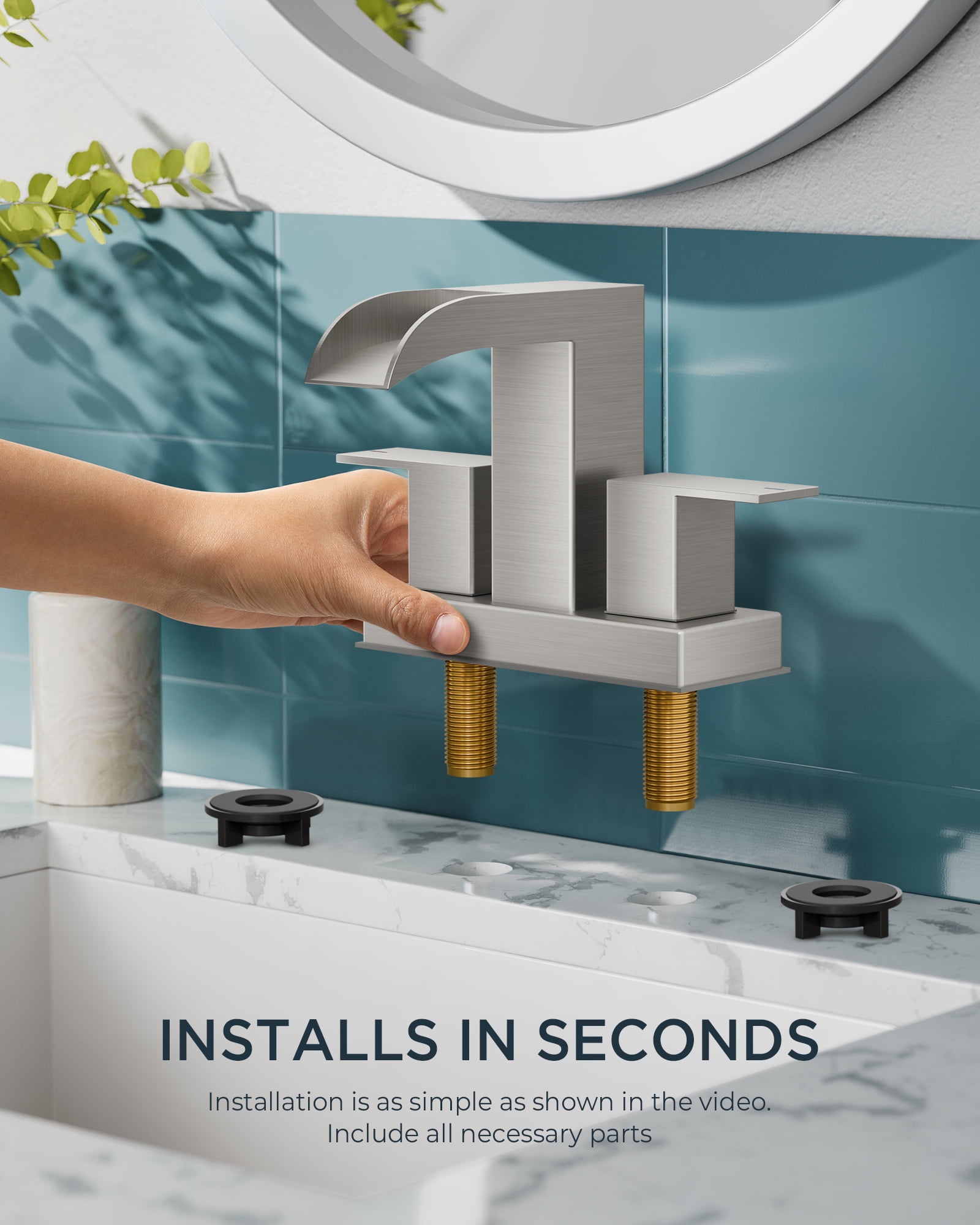 WB-61A32BN Centerset Bathroom Faucet With Drain Assembly, 2-handle Bathroom Sink Faucet