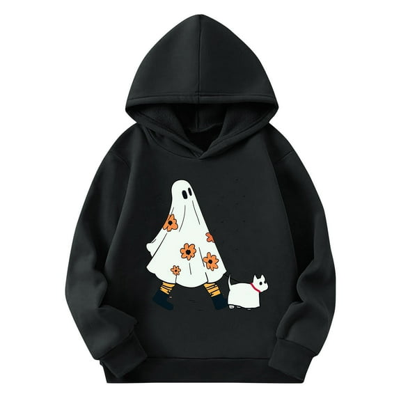 Kids Fleece Hoodie Pullover Top Youth Long Sleeve Casual Hoody Girls Boys Unisex Sweatshirt Black 5-6 Years