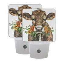 ALAZA Cows with Flower Night Lights 2 Pack Plug-in Wall LED Nightlight Auto Dusk-to-Dawn Sensor Lamps