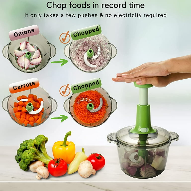Commercial Chef Food Chopper & Vegetable Cutter with Single Stainless Steel Blade, Transparent Non-Slip Container