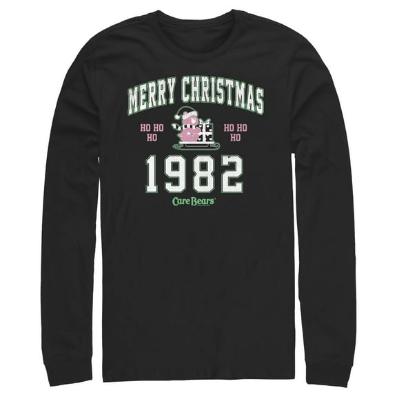 Men's Care Bears Merry Christmas Cheer Bear  Long Sleeve Shirt Black Large