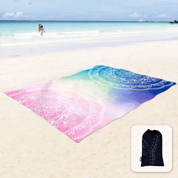 Sunlit Manta de playa bohemia suave y sedosa de 106 x 81 pulgadas, a prueba de arena, con bolsillos en las esquinas y bolsa de malla para fiestas en la playa, viajes, camping y festivales de música al