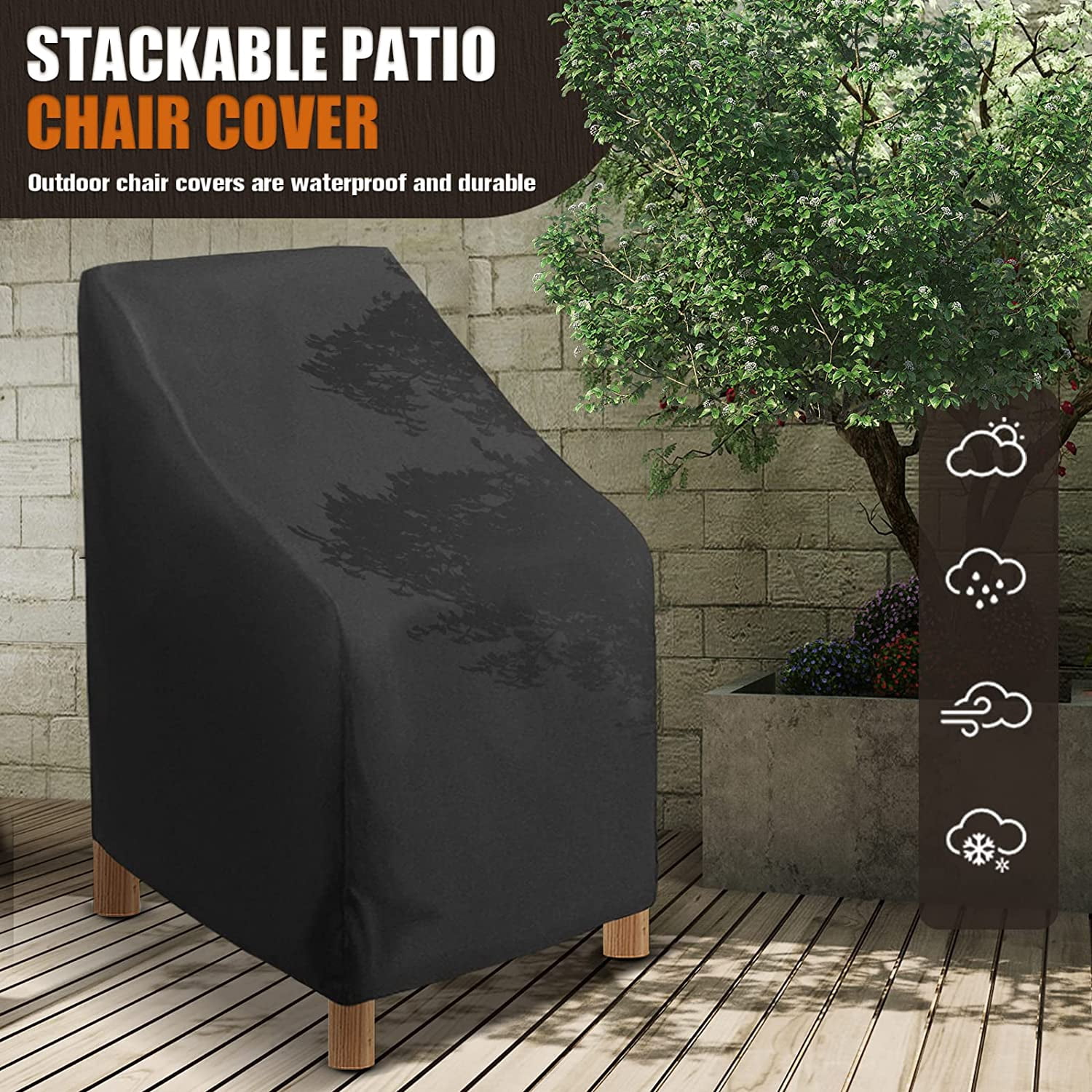 Stackable Patio Chair Cover Outdoor Chair Covers 35x35 Inch Waterproof Durable Outdoor Furniture Cover Stackable Patio Chairs Highback Chair Cover Protector Black (35x35-2 Pack)