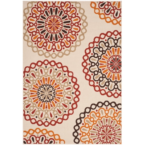 SAFAVIEH Veranda Axum Geometric Indoor/Outdoor Area Rug, 6'7" x 9'6", Cream/Red