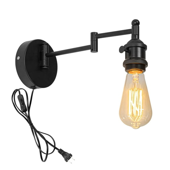 KAYYELAMP 9.8 Ft Plug in On/Off Switch Corded Black Wall Sconce with Swing Arm Wall Mounted Light E26 Base Vintage Design No Wiring Required for Loft Kitchen Bedroom(No Bulb)