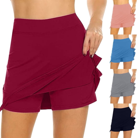 FRSASU Women's Active Performance Skort Lightweight High Waisted Knee Length Skorts Fashion Athletic Casual Skorts Red