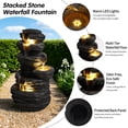 thumbnail image 3 of mdj pottery Outdoor Water Fountain, 25.6" Tall Resin Waterfall Fountain with LED Lights, 4-Tiered Rock Cascading Fountain for Patio Garden Decor - Black, 3 of 8