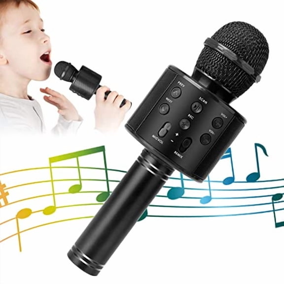 Wireless Bluetooth Karaoke Microphone for Kids and Adults,5-in-1 Portable Handheld Karaoke Mic Speaker Player Recorder with Adjustable Remix FM Radio for Girls Boys Teens Adults