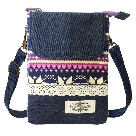 KXF Crossbody Phone Bag for Women Bohemian Cotton 5-Layer Zipper Shoulder Bag Lightweight Adjustable Strap Travel Festival Everyday Purse