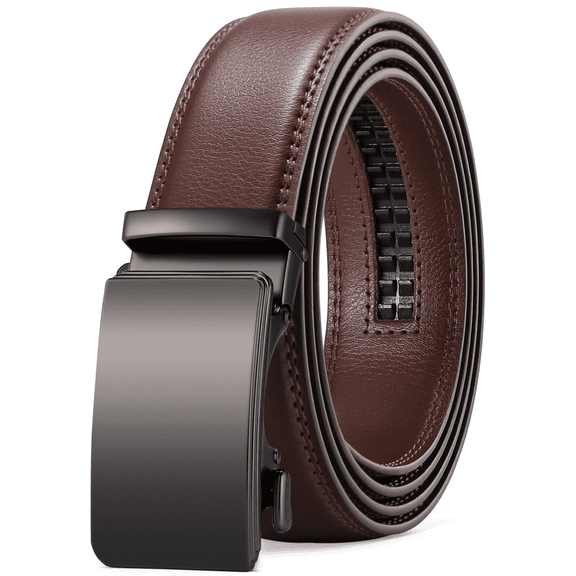 SENDEFN Men's Leather Belt Automatic Ratchet Buckle Slide Belt for Dress Casual Trim to Fit with Gift Box