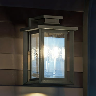 Luxury Craftsman Outdoor Wall Sconce, 17.00''H x 10.75''W, with Coastal Style Elements, Modern Farmhouse Design, Natural Black Finish and Clear Seeded Glass, UQL1644