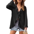 thumbnail image 5 of Rciityk Women's Long Sleeve Cardigan Casual Ruffle V-neck Tie Solid Cardigan Fall Lightweight Open Front Cardigan, 5 of 5
