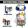 thumbnail image 3 of Mythinglogic 4-Tier Sports Equipment Storage Organizer for Garage,Rolling Sports Ball Storage Cart with Basket and Hanging Hooks, Garage Organizer and Storage for Sports Gear, 3 of 7