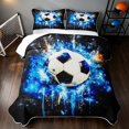 thumbnail image 2 of Manfei Soccer Sports Bed Spread Queen, Queen Coverlet Set, Black Bright Blue, Black Reversible 3pcs, 1 Quilt and 2 Pillowcases, 2 of 7