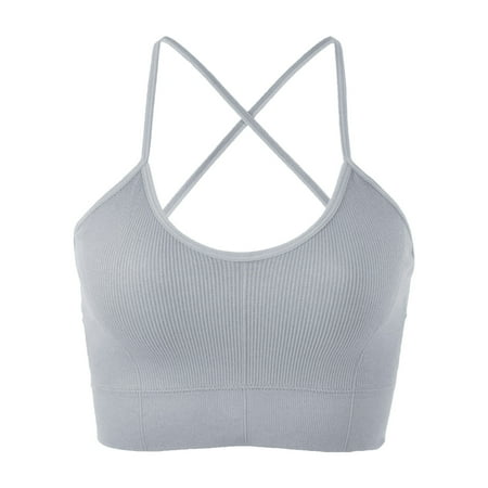 DuoJiaJ Women s Sports Bra Padded Crossback Bustier Without Underwire Spaghetti Straps Fitness Bra Push Up Stretch Longline Sports Bra Top Loose Fit Tank Tops Women