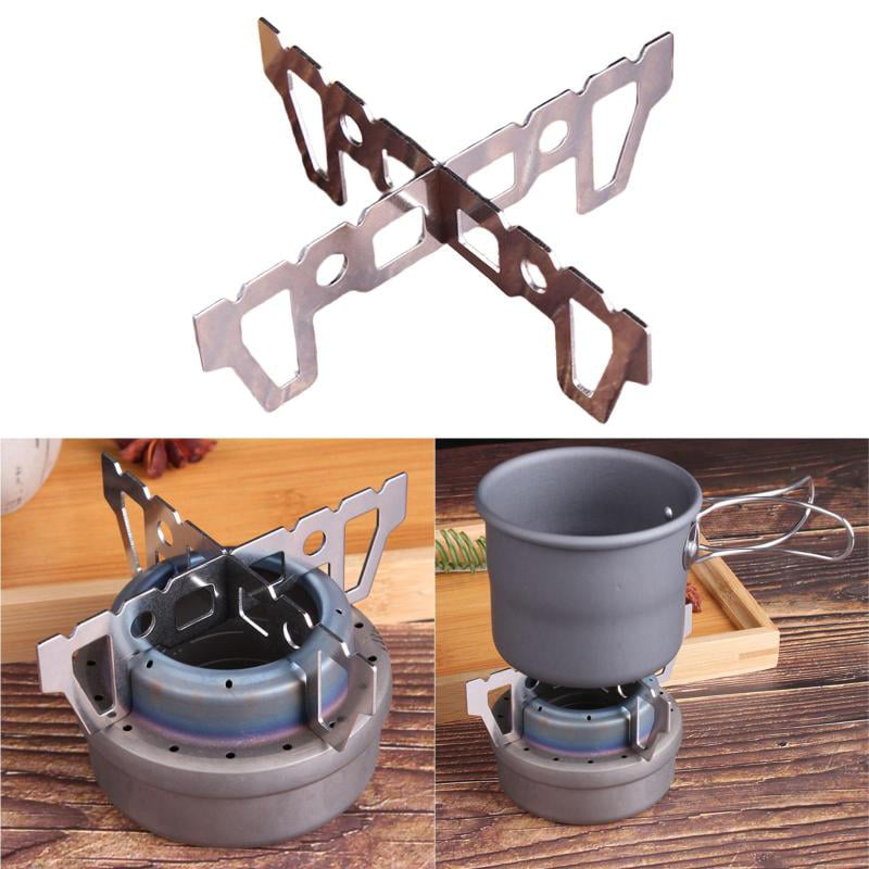 Stainless Steel Camping Stove Burner Portable Alcohol Stove with Stand Rack C❤