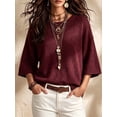 thumbnail image 3 of Casual Loose Round Neck 3/4 Sleeve Knit Basic Batwing Sleeve Design Women's Spring/Autumn Knit Top, 3 of 4