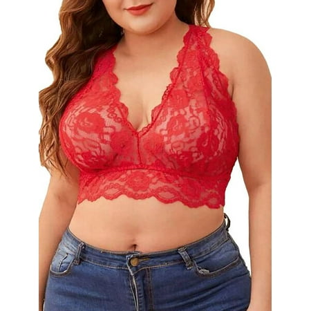 

Cilcicy Women Plus Size Sexy Lace Bralettes Cheeky Underwear 2Piece Unlined Bra Sets
