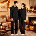thumbnail image 2 of Unisex Black Adult Hooded One Piece Jumpsuit,Full Zip Long Sleeve Casual Onesie Halloween Pajamas for Loungewear Home Sleepwear for Men Women, 2 of 8