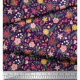 thumbnail image 3 of Soimoi Purple Cotton Duck Fabric Leaves & Periwinkle Floral Decor Fabric Printed Yard 42 Inch Wide, 3 of 3