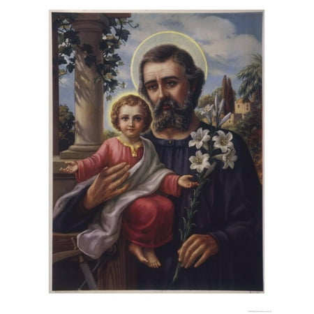 Josephs Song Michael Card - San Jose (Saint Joseph) Holds His Son in One Hand a Lily Stem in the Other Print Wall Art