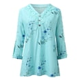 thumbnail image 4 of WEAIXIMIUNG Chemise Décontractée Mode Femme Saint-Valentin Dentelle Imprimée Col en V Boutons Manches 3/4, 4 of 4