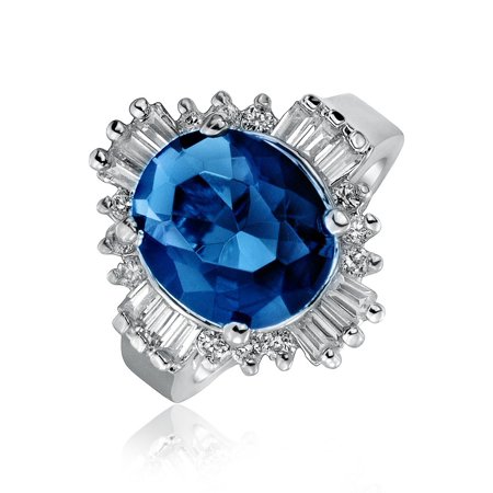 - 5ct Simulated Sapphire CZ Cocktail Ring Rhodium Plated
