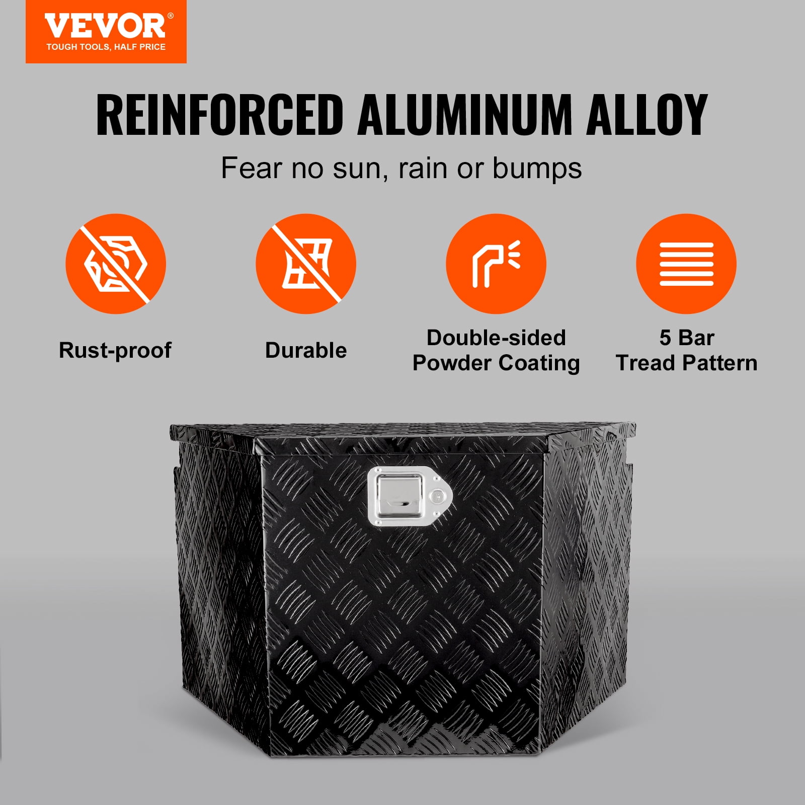 VEVOR Trailer Tongue Box, Aluminum Alloy Diamond Plate Tongue Box Tool Chest, Heavy Duty Trailer Box Storage with Lock and Keys, Utility Trailer Tongue Box, Pickup Truck, RV, Trailer, 39"x16.5"x12"